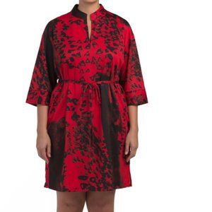 N Natori Mandarin Collar Animal Print Dress Red